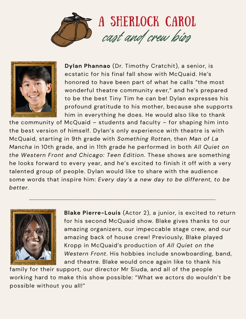 McQuaid Jesuit's A Sherlock Carol Cast & Crew Bios, pg. 7 of 13 new